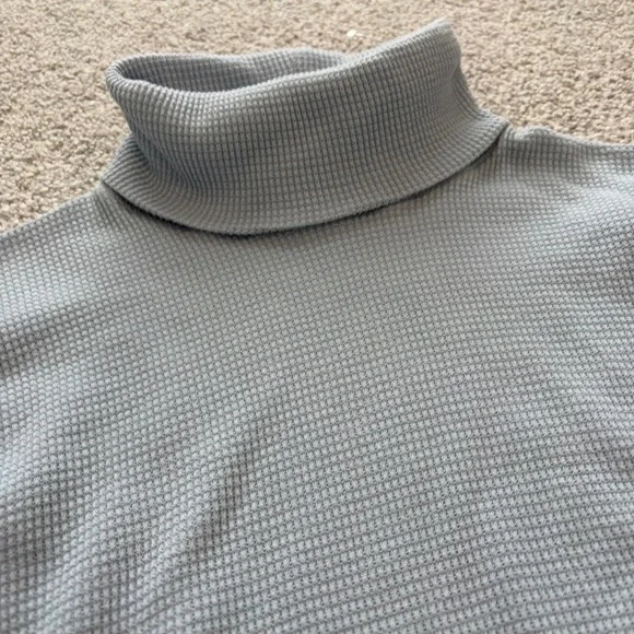 TNA Waffle Knit Turtleneck Top Womens S Light Blue Relaxed Casual Loungewear - Picture 2 of 7
